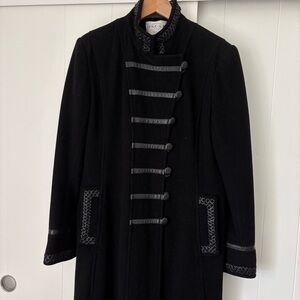 Immaculate/Like New Oscar de la Renta OW1406 Black Wool, Cashmere & Leather Coat